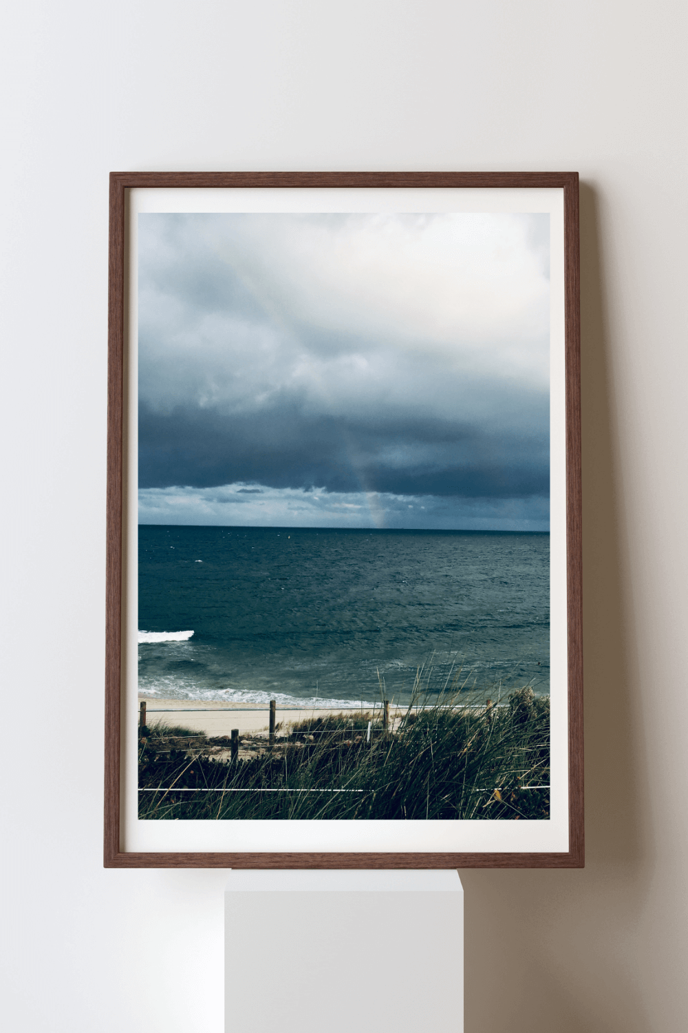Cottesloe Mood fine art travel photography print featuring the darker moody colours of the sky and beach before a storm in Cottesloe, Western Australia