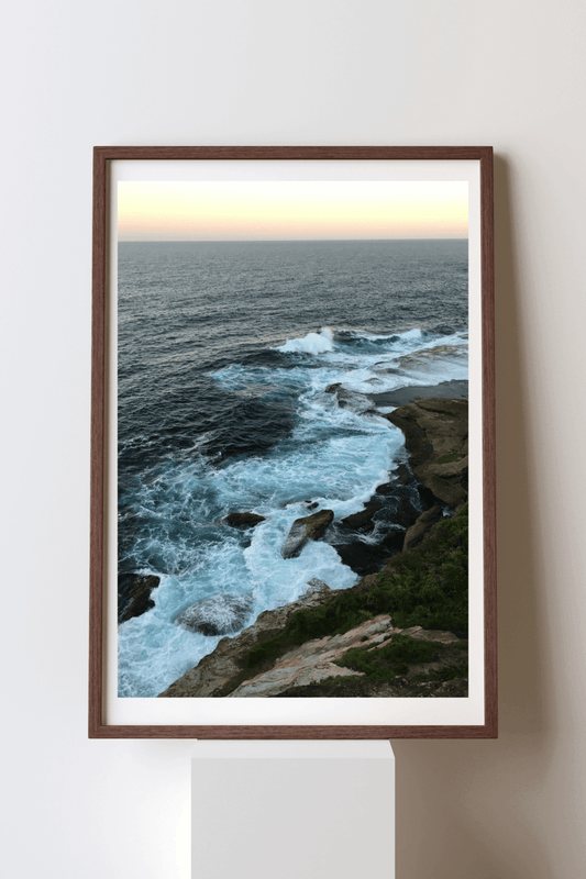 Crashing Waves fine art travel photography print featuring waves crashing on to the rocks at Bondi Beach in Sydney, Australia