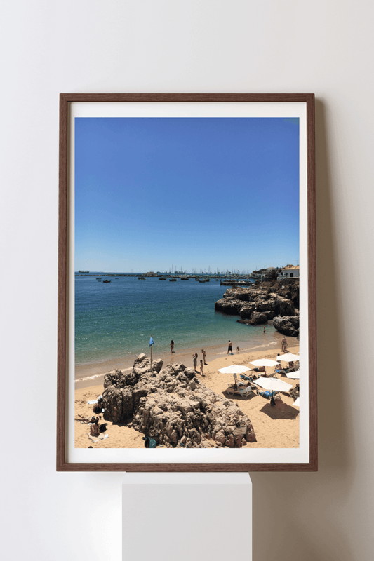 Golden shores of Cascais fine art travel photography print featuring praia da rainha beach in Cascais, Portugal