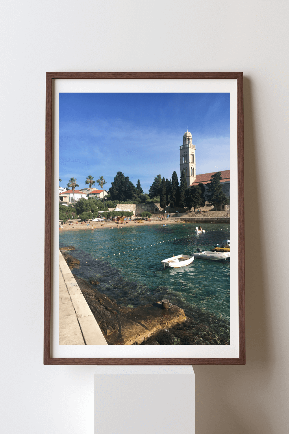 Sacred shores of Hvar fine art travel photography print featuring a beachside monastery in Hvar, Croatia