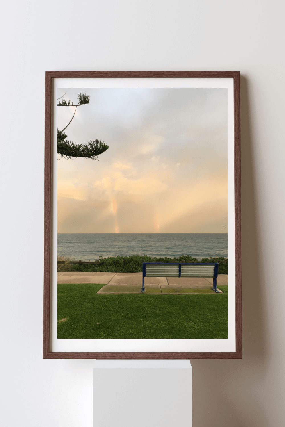 Sitting in Wonder fine art travel photography print featuring a solitary bench overlooking Cottesloe beach in Western Australia